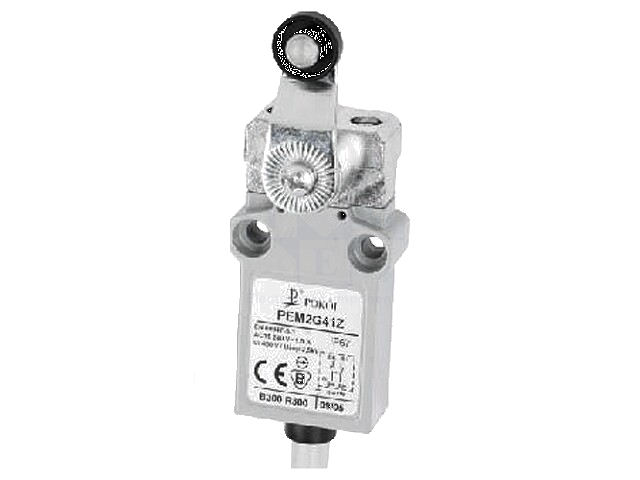 Eindschakelaar; hendel R 27mm, roller van kunststof Ø14mm Eindschakelaar; hendel R 27mm, roller van kunststof Ø14mm